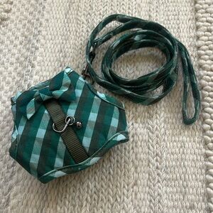 Green Plaid Dog Harness and Leash Set